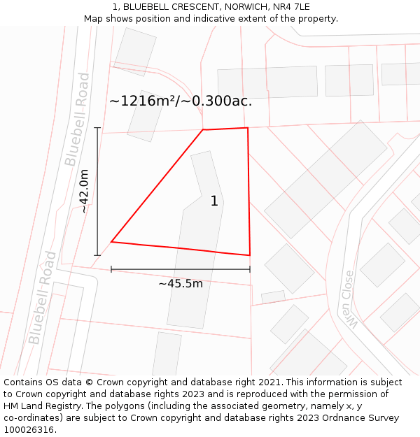 1, BLUEBELL CRESCENT, NORWICH, NR4 7LE: Plot and title map