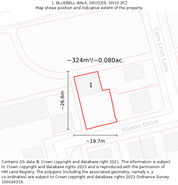 1, BLUEBELL WALK, DEVIZES, SN10 2FZ: Plot and title map