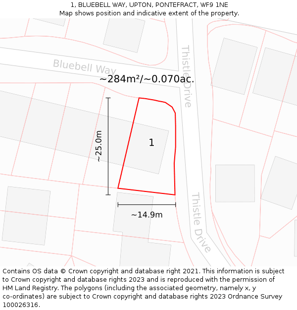 1, BLUEBELL WAY, UPTON, PONTEFRACT, WF9 1NE: Plot and title map