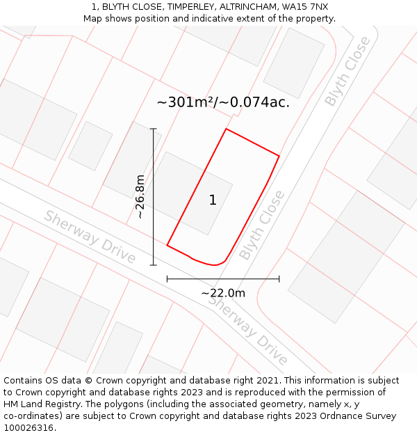 1, BLYTH CLOSE, TIMPERLEY, ALTRINCHAM, WA15 7NX: Plot and title map