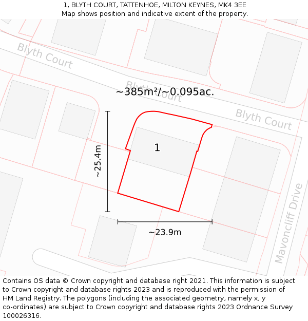 1, BLYTH COURT, TATTENHOE, MILTON KEYNES, MK4 3EE: Plot and title map