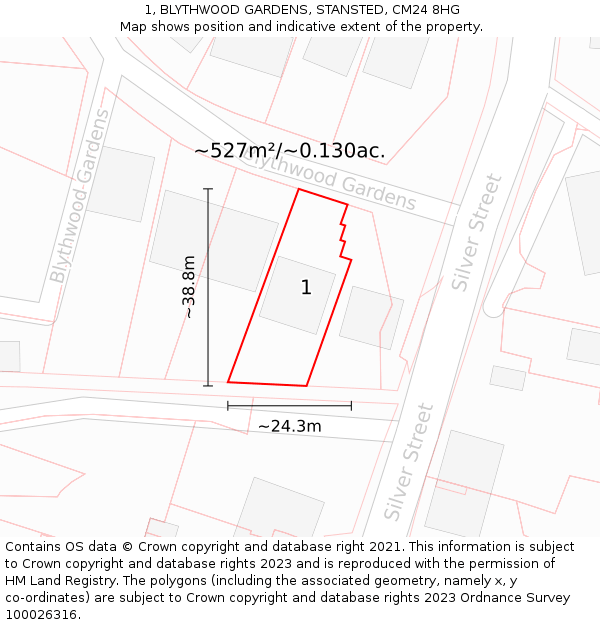 1, BLYTHWOOD GARDENS, STANSTED, CM24 8HG: Plot and title map