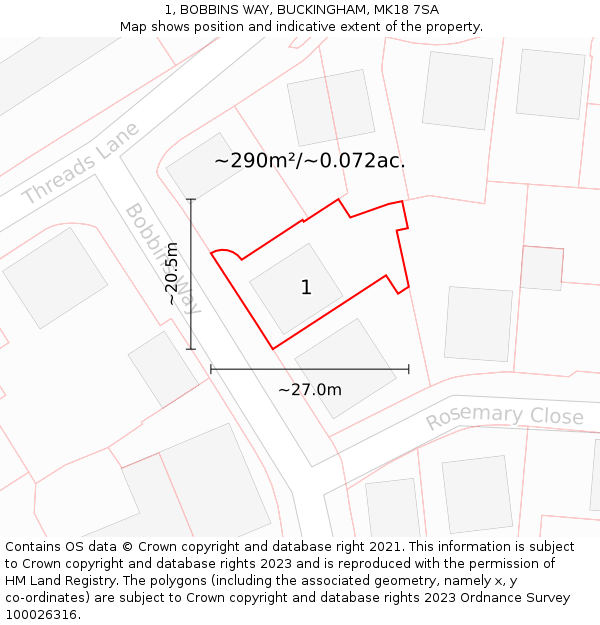 1, BOBBINS WAY, BUCKINGHAM, MK18 7SA: Plot and title map