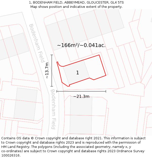 1, BODENHAM FIELD, ABBEYMEAD, GLOUCESTER, GL4 5TS: Plot and title map