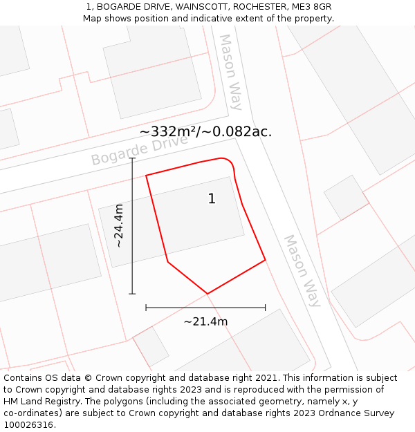 1, BOGARDE DRIVE, WAINSCOTT, ROCHESTER, ME3 8GR: Plot and title map