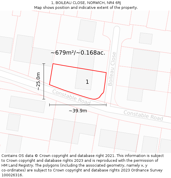 1, BOILEAU CLOSE, NORWICH, NR4 6RJ: Plot and title map