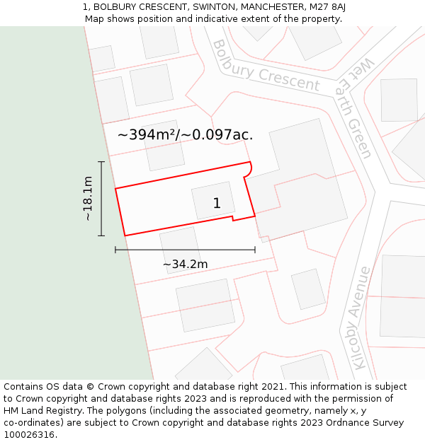 1, BOLBURY CRESCENT, SWINTON, MANCHESTER, M27 8AJ: Plot and title map
