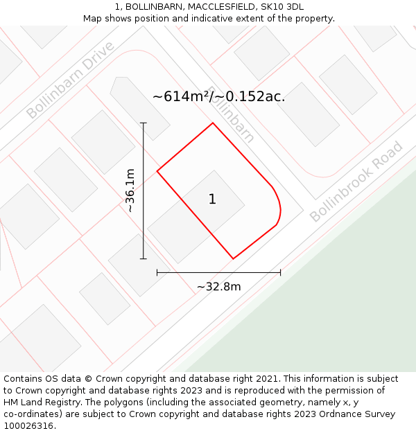 1, BOLLINBARN, MACCLESFIELD, SK10 3DL: Plot and title map