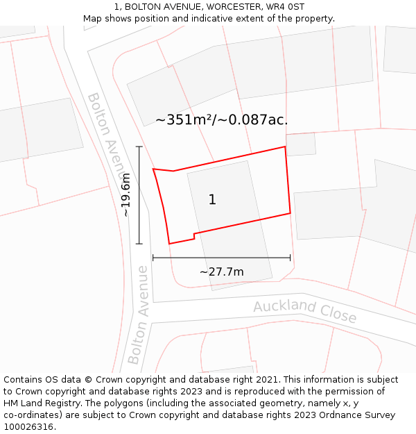 1, BOLTON AVENUE, WORCESTER, WR4 0ST: Plot and title map