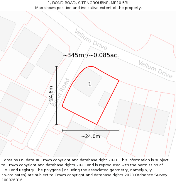 1, BOND ROAD, SITTINGBOURNE, ME10 5BL: Plot and title map
