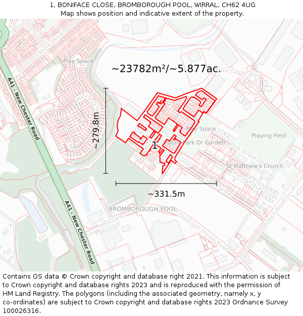 1, BONIFACE CLOSE, BROMBOROUGH POOL, WIRRAL, CH62 4UG: Plot and title map