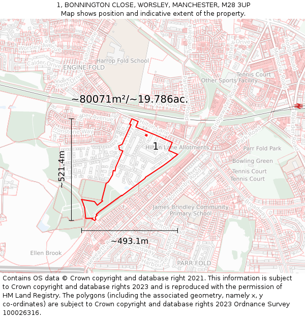 1, BONNINGTON CLOSE, WORSLEY, MANCHESTER, M28 3UP: Plot and title map