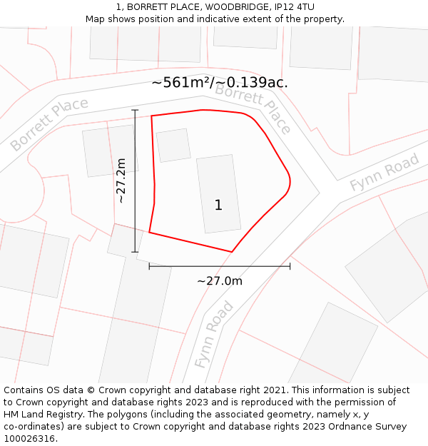 1, BORRETT PLACE, WOODBRIDGE, IP12 4TU: Plot and title map