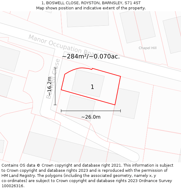 1, BOSWELL CLOSE, ROYSTON, BARNSLEY, S71 4ST: Plot and title map