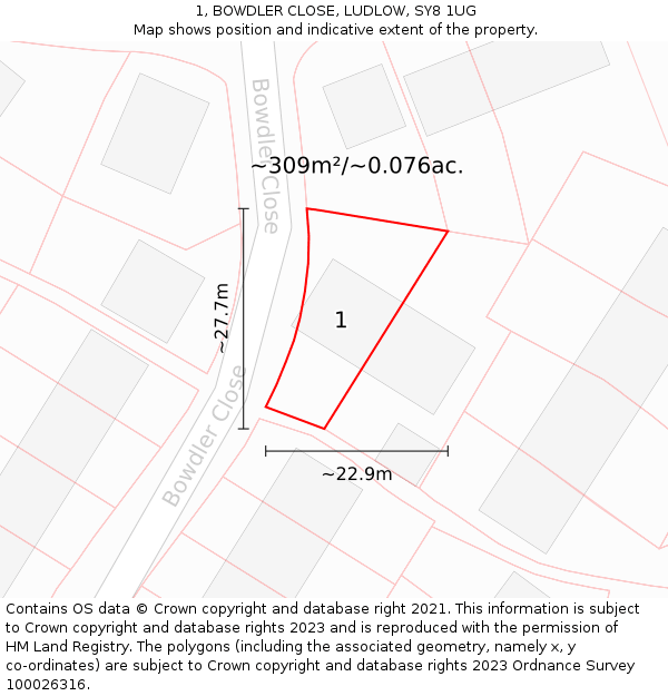 1, BOWDLER CLOSE, LUDLOW, SY8 1UG: Plot and title map