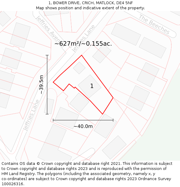 1, BOWER DRIVE, CRICH, MATLOCK, DE4 5NF: Plot and title map