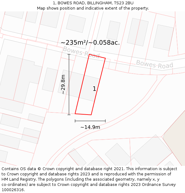 1, BOWES ROAD, BILLINGHAM, TS23 2BU: Plot and title map