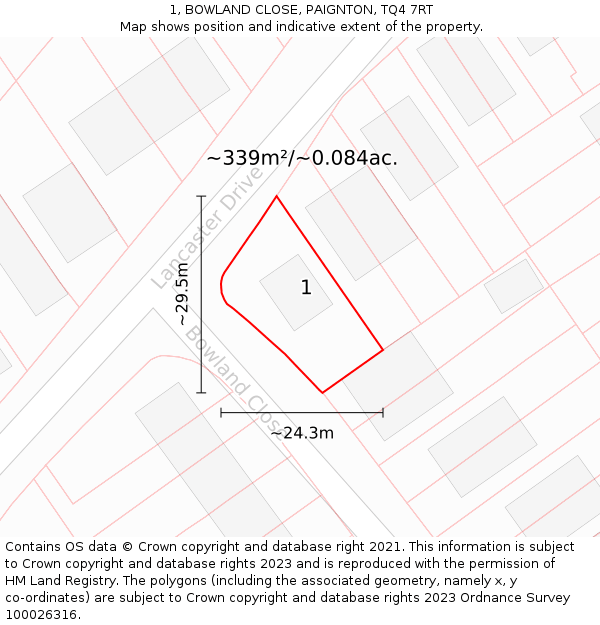 1, BOWLAND CLOSE, PAIGNTON, TQ4 7RT: Plot and title map