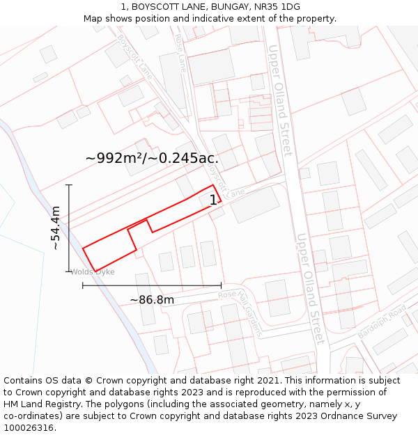1, BOYSCOTT LANE, BUNGAY, NR35 1DG: Plot and title map