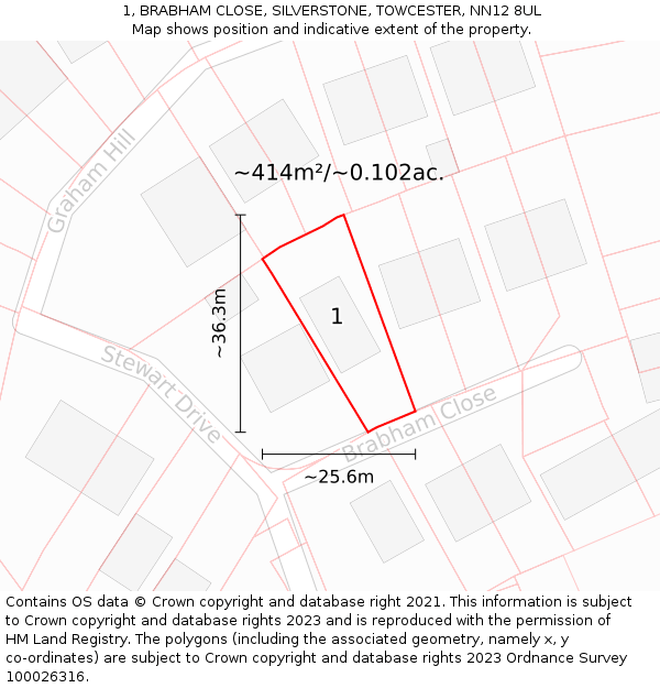 1, BRABHAM CLOSE, SILVERSTONE, TOWCESTER, NN12 8UL: Plot and title map