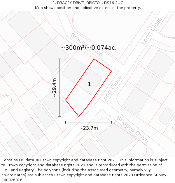 1, BRACEY DRIVE, BRISTOL, BS16 2UG: Plot and title map