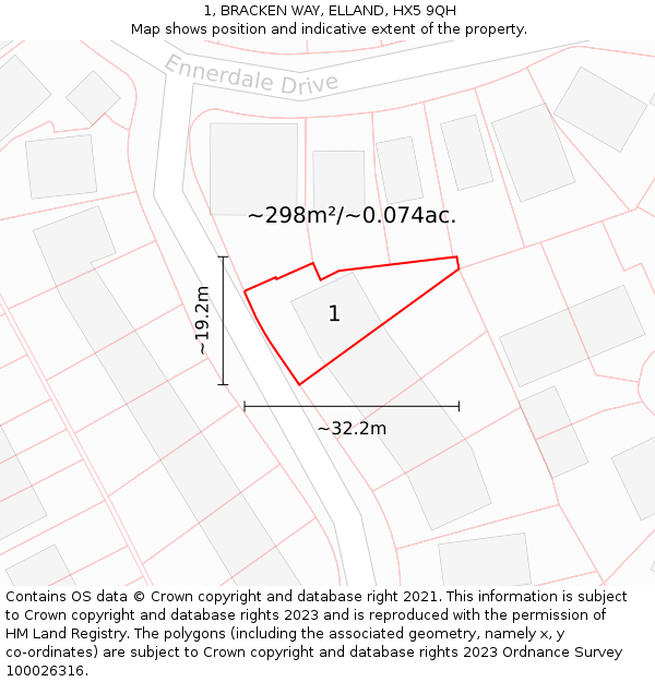 1, BRACKEN WAY, ELLAND, HX5 9QH: Plot and title map