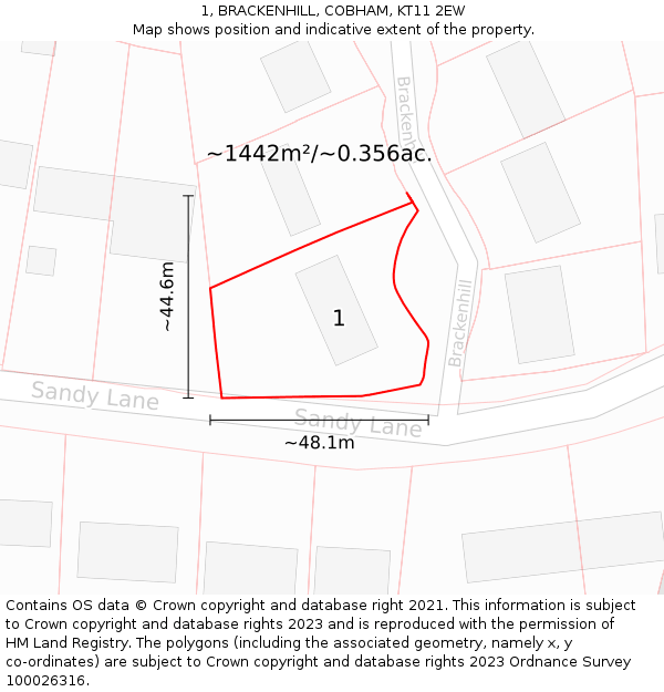 1, BRACKENHILL, COBHAM, KT11 2EW: Plot and title map