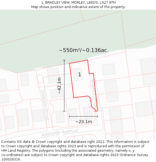 1, BRADLEY VIEW, MORLEY, LEEDS, LS27 8TN: Plot and title map