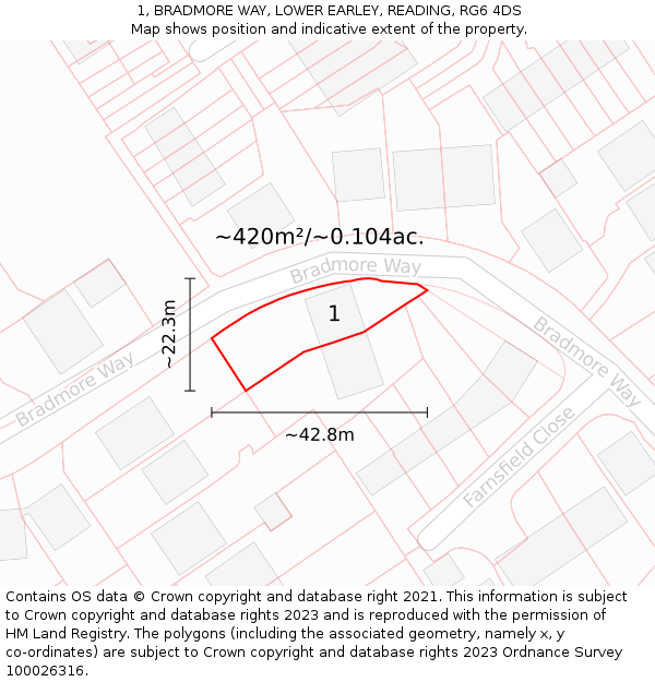 1, BRADMORE WAY, LOWER EARLEY, READING, RG6 4DS: Plot and title map