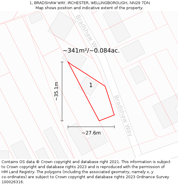 1, BRADSHAW WAY, IRCHESTER, WELLINGBOROUGH, NN29 7DN: Plot and title map