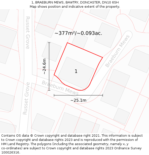 1, BRAEBURN MEWS, BAWTRY, DONCASTER, DN10 6SH: Plot and title map