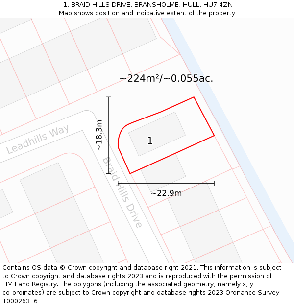 1, BRAID HILLS DRIVE, BRANSHOLME, HULL, HU7 4ZN: Plot and title map