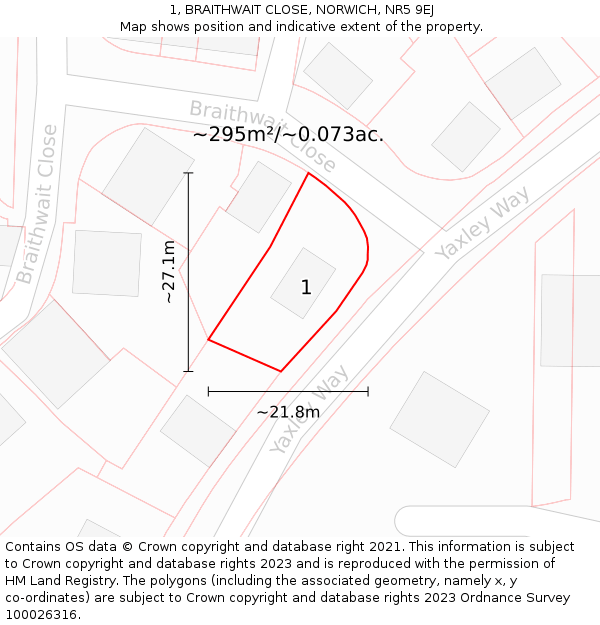 1, BRAITHWAIT CLOSE, NORWICH, NR5 9EJ: Plot and title map