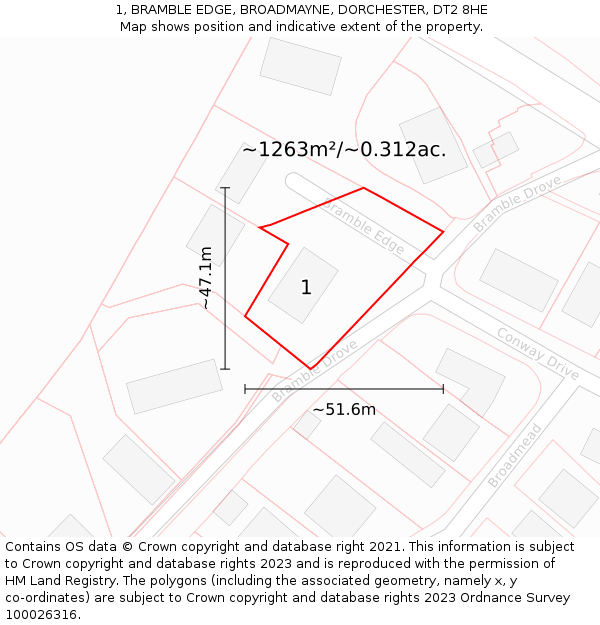 1, BRAMBLE EDGE, BROADMAYNE, DORCHESTER, DT2 8HE: Plot and title map