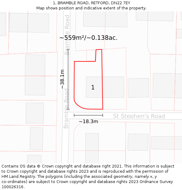 1, BRAMBLE ROAD, RETFORD, DN22 7EY: Plot and title map