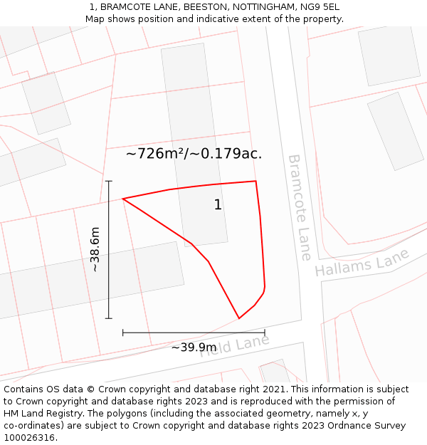1, BRAMCOTE LANE, BEESTON, NOTTINGHAM, NG9 5EL: Plot and title map