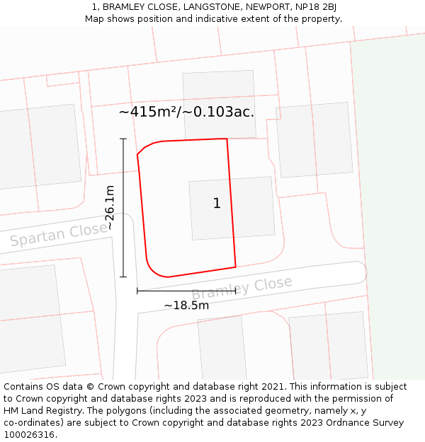 1, BRAMLEY CLOSE, LANGSTONE, NEWPORT, NP18 2BJ: Plot and title map