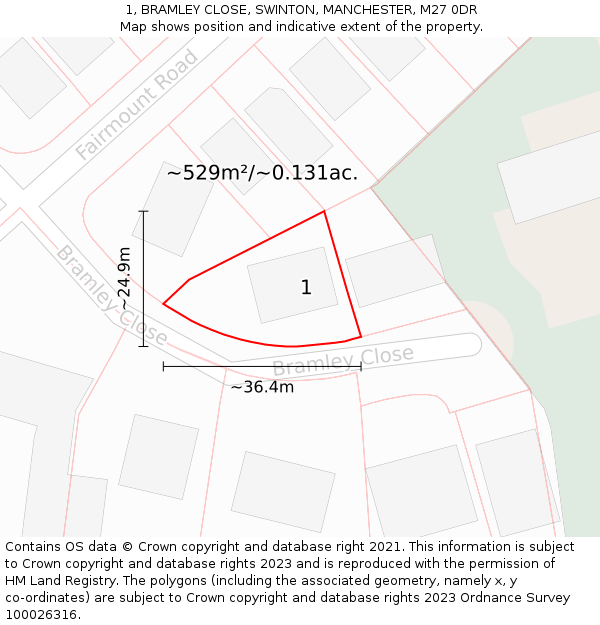 1, BRAMLEY CLOSE, SWINTON, MANCHESTER, M27 0DR: Plot and title map