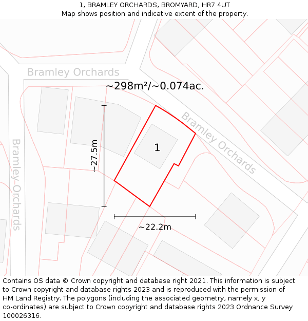 1, BRAMLEY ORCHARDS, BROMYARD, HR7 4UT: Plot and title map