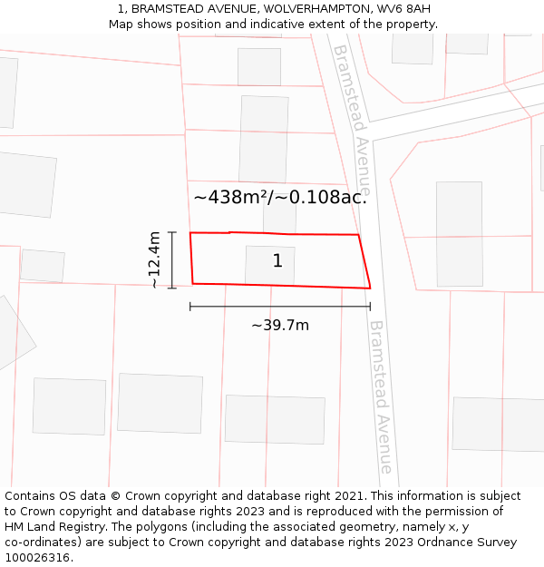 1, BRAMSTEAD AVENUE, WOLVERHAMPTON, WV6 8AH: Plot and title map