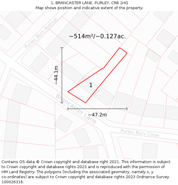 1, BRANCASTER LANE, PURLEY, CR8 1HG: Plot and title map