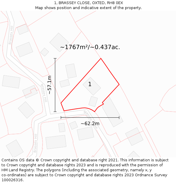 1, BRASSEY CLOSE, OXTED, RH8 0EX: Plot and title map