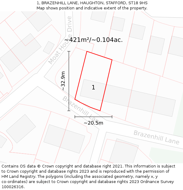 1, BRAZENHILL LANE, HAUGHTON, STAFFORD, ST18 9HS: Plot and title map