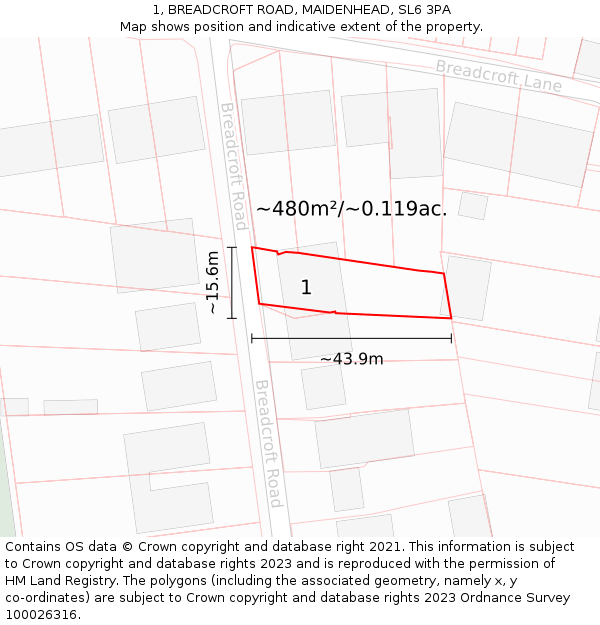 1, BREADCROFT ROAD, MAIDENHEAD, SL6 3PA: Plot and title map