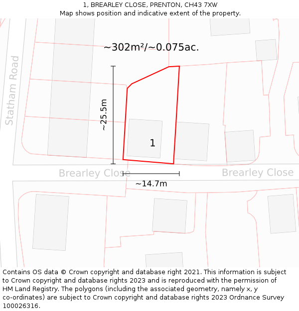 1, BREARLEY CLOSE, PRENTON, CH43 7XW: Plot and title map