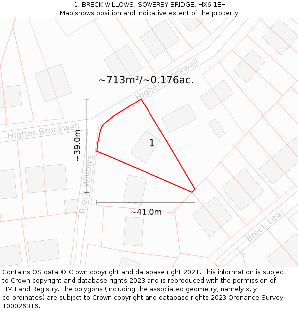 1, BRECK WILLOWS, SOWERBY BRIDGE, HX6 1EH: Plot and title map