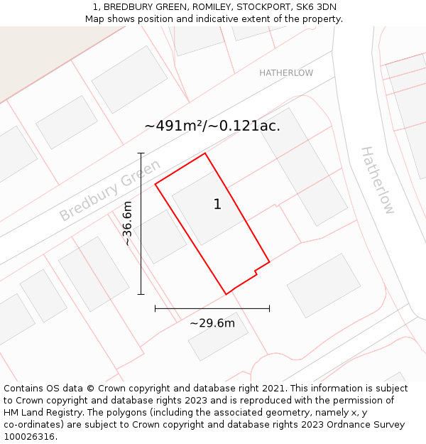 1, BREDBURY GREEN, ROMILEY, STOCKPORT, SK6 3DN: Plot and title map