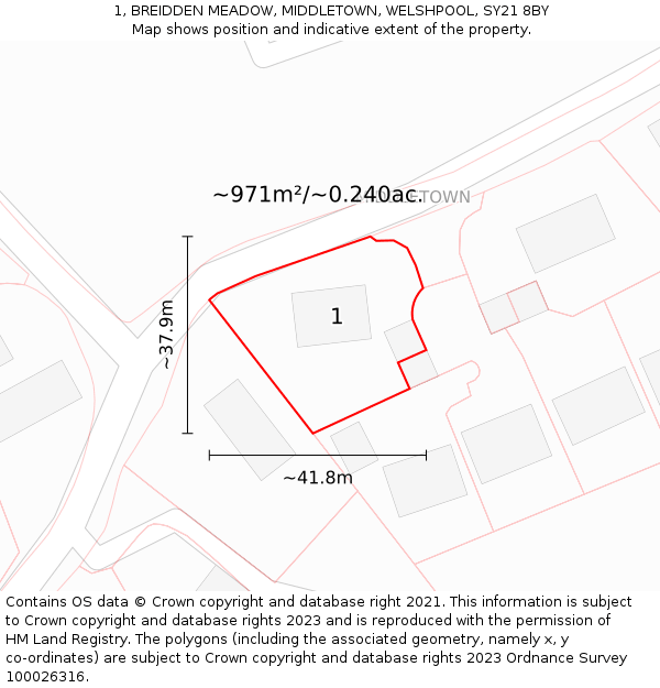 1, BREIDDEN MEADOW, MIDDLETOWN, WELSHPOOL, SY21 8BY: Plot and title map