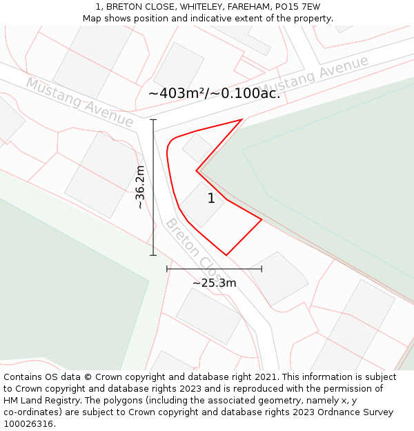 1, BRETON CLOSE, WHITELEY, FAREHAM, PO15 7EW: Plot and title map