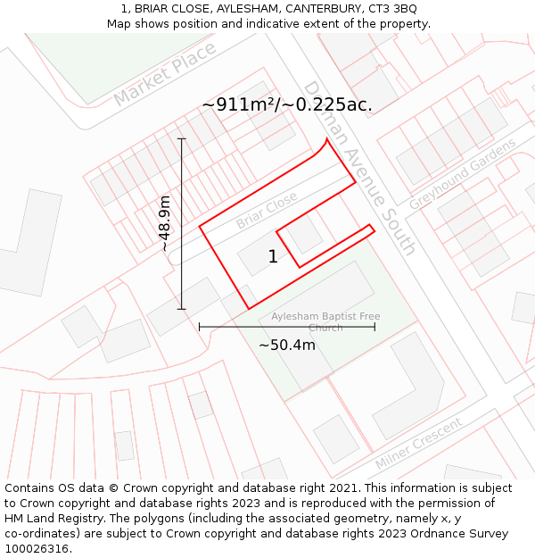 1, BRIAR CLOSE, AYLESHAM, CANTERBURY, CT3 3BQ: Plot and title map